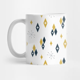 Mid Century Atomic Diamonds and Starburst, Navy, Mustard Mug